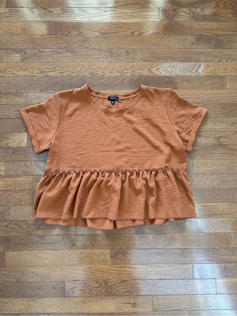 Originality Rusty Orange Short Sleeve Peplum Blouse
